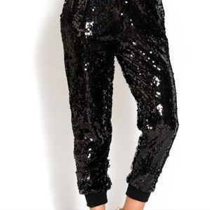 Black sequin joggers pants